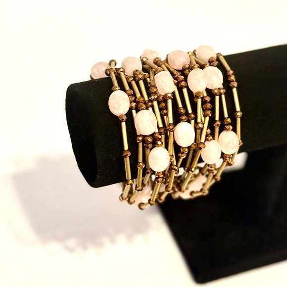 Chico's Multi Strand Pink and Gold Bead Stretch Bracelet NWT - Picture 6 of 7